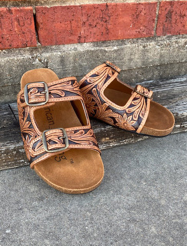 American Darling Tooled Double Buckle Sandals