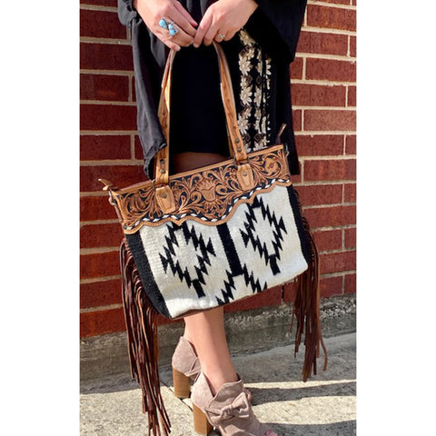 American Darling "Sanora" Black & White Tooled Blanket Purse