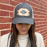 McIntire Saddlery Charcoal Aztec Leather Patch Cap