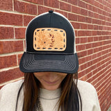 McIntire Saddlery Black & Tan Tooled Leather Patch Cap