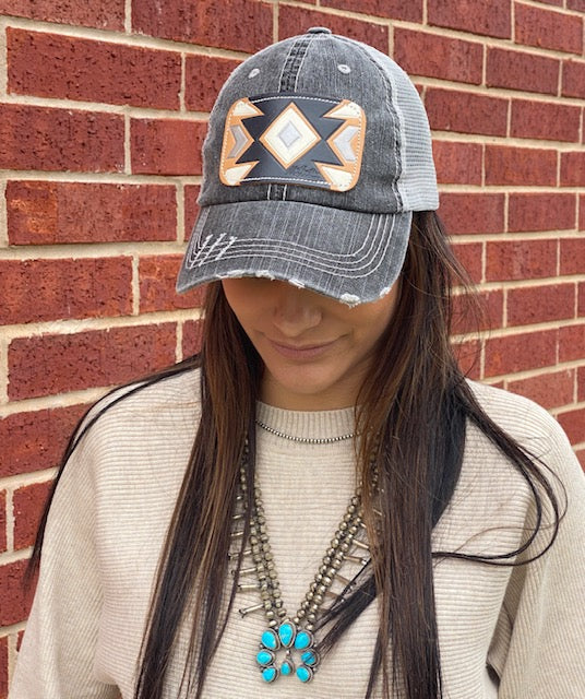 McIntire Saddlery Charcoal Aztec Leather Patch Cap
