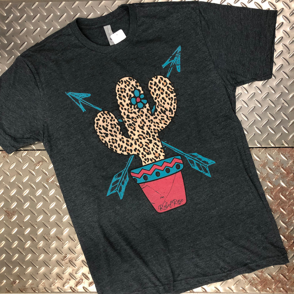 Women's Charcoal Leopard Cactus Tee 