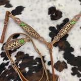 Showman Cactus and Cheetah Headstall and Breast Collar