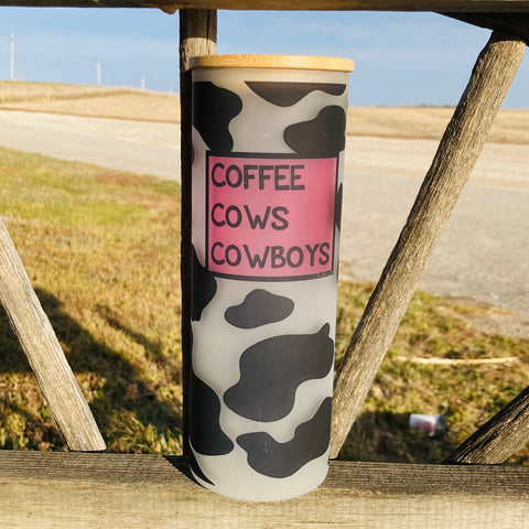 Coffee Cows Cowboys Frosted Glass Tumbler