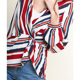 Umgee USA Women's Red, White and Navy Striped Shirt