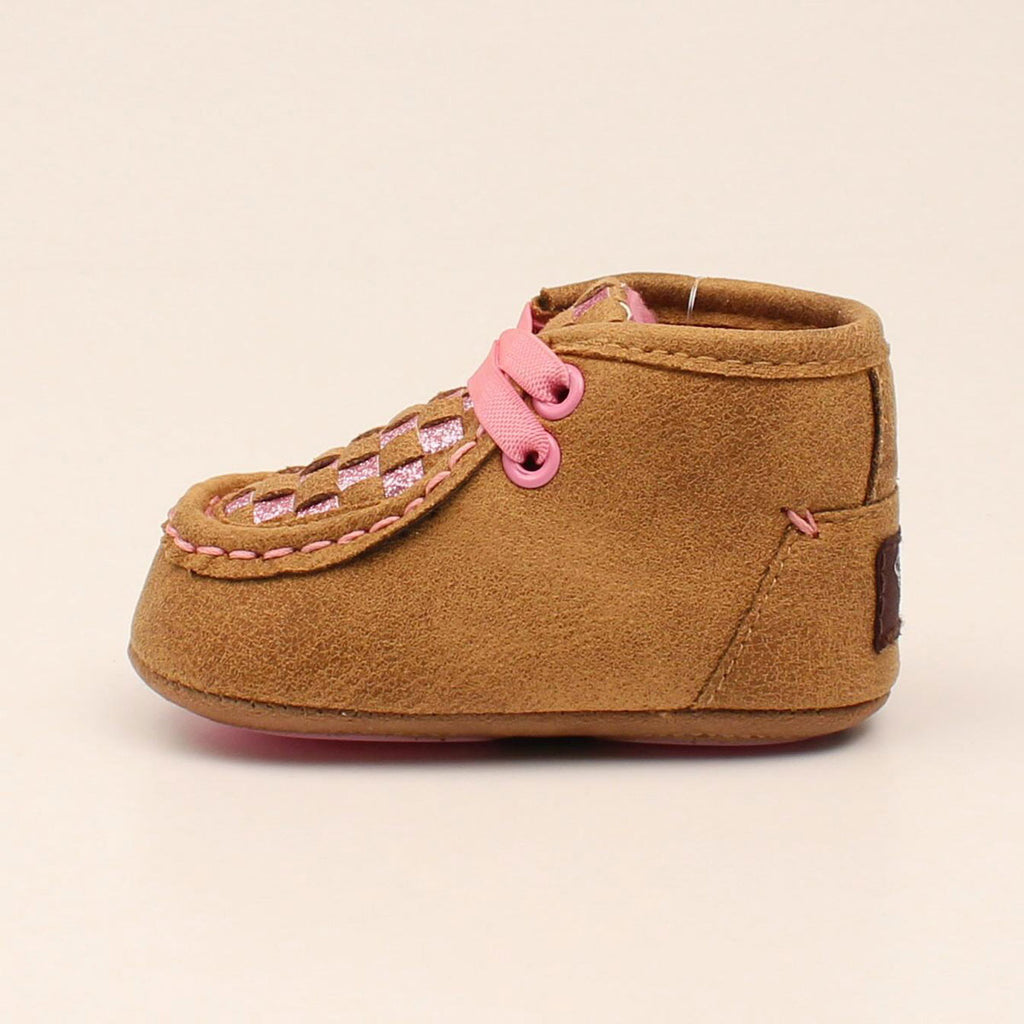 Infant Pink and Brown Sparkle Weave Moc 