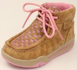 Pink Glitter and Tan Basket Weave Lauren Shoe