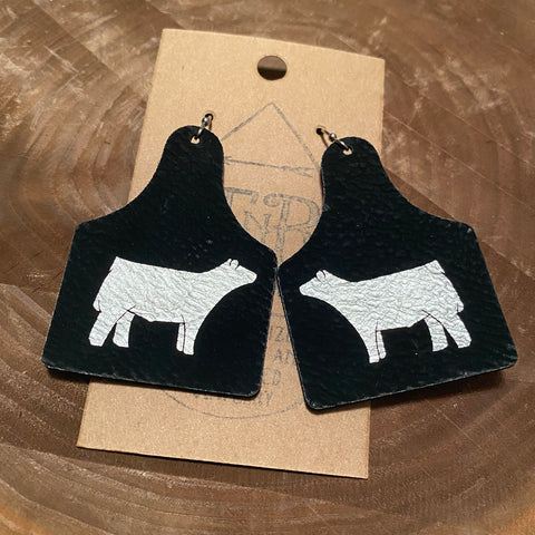 TNR Handmade Leather Black Cattle Earrings