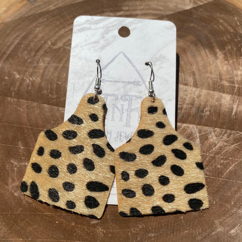 TNR Handmade Cheetah Hide Ear Tag Earrings
