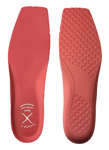 A pair of red insoles made by Twisted X. Both sides of the insole are shown.