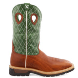 Twisted X Men's Lite Sq. Toe Western Work Boot-Brown/Green Top