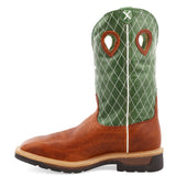 Twisted X Men's Lite Sq. Toe Western Work Boot-Brown/Green Top