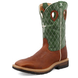 Twisted X Men's Lite Sq. Toe Western Work Boot-Brown/Green Top