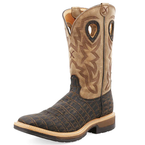 Twisted X Men's Brown Caiman Print Square Toe Boot