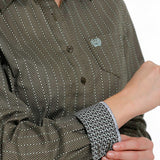 Cinch Women's Olive With Light Turquoise Dot-Stripe Long Sleeve