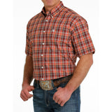 Cinch Men's Dark Orange Plaid Short Sleeve Button Down Shirt