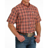 Cinch Men's Dark Orange Plaid Short Sleeve Button Down Shirt
