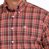 Cinch Men's Dark Orange Plaid Short Sleeve Button Down Shirt