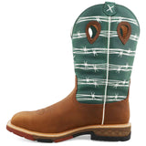 Twisted X Men's 12" Waterproof Alloy Toe Pull-On Work Boot-Green Top