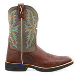 Twisted X Men's 11" Elephant Print Square Toe Tech X Boot- Brown and Green Top