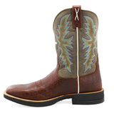 Twisted X Men's 11" Elephant Print Square Toe Tech X Boot- Brown and Green Top