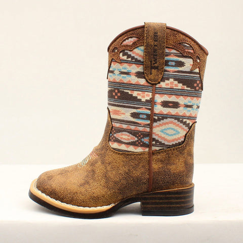 Toddler Brown and Pint Aztec Square Toe Boot 