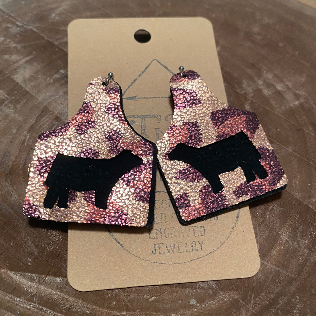 TNR Handmade Double Leather Cattle Cheetah Earrings