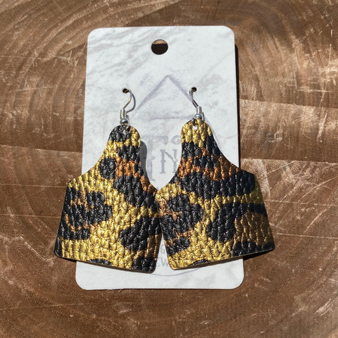 TNR Handmade Shinny Cheetah Leather Ear Tag Earrings