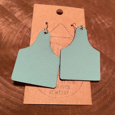 TNR Handmade Teal Leather Ear Tag Earrings