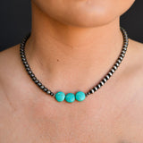 Faux Navajo Pearl Turquoise Beaded Stones Necklace