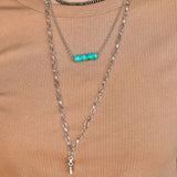 Silver Layered Navajo Pearls with Turquoise Beaded Bar & Blossom Charm Necklace