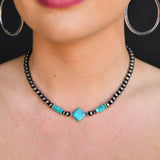 Turquoise Diamond Accent with Faux Navajo Pearl Necklace