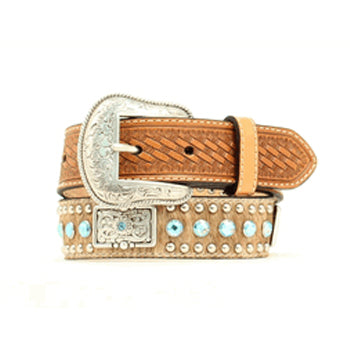 Nocona Boy's Blue Rhinestone Hair on Hide Basket Weave Belt