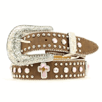 Nocona Girl's Brown Pink Cross Concho Belt