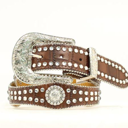 Nocona Girl's Brown Scalloped Rhinestone Belt - Main Image