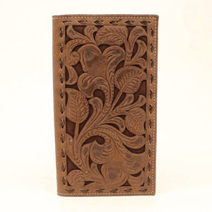 Nocona Rodeo Style Embossed Chocolate Underlay Buck Laced Wallet