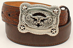 Nocona Kid's Brown Belt with Tooled Buckle