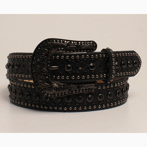 Women's Black Faux Snake Crystal Belt 