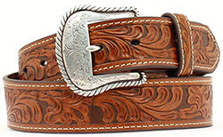 Nocona Men's Chestnut Floral Embossed Belt