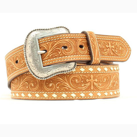 Nocona Men's Tan Cross Embossed Stitched Belt 