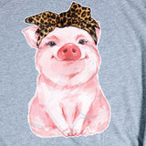 Rebel Rose Lt. Grey Graphic Tee - Watercolor Pig Leopard Bandana