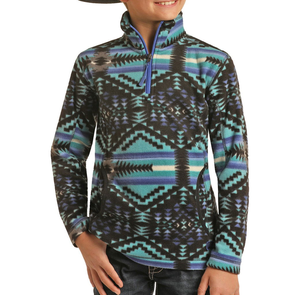 Kid's Black and Teal Aztec Pullover