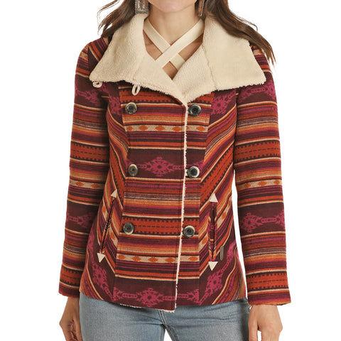 Ladies Serape Stripe Wool Coat