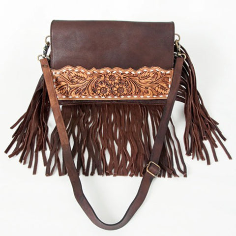 American Darling Floral Leather Fringe Bag