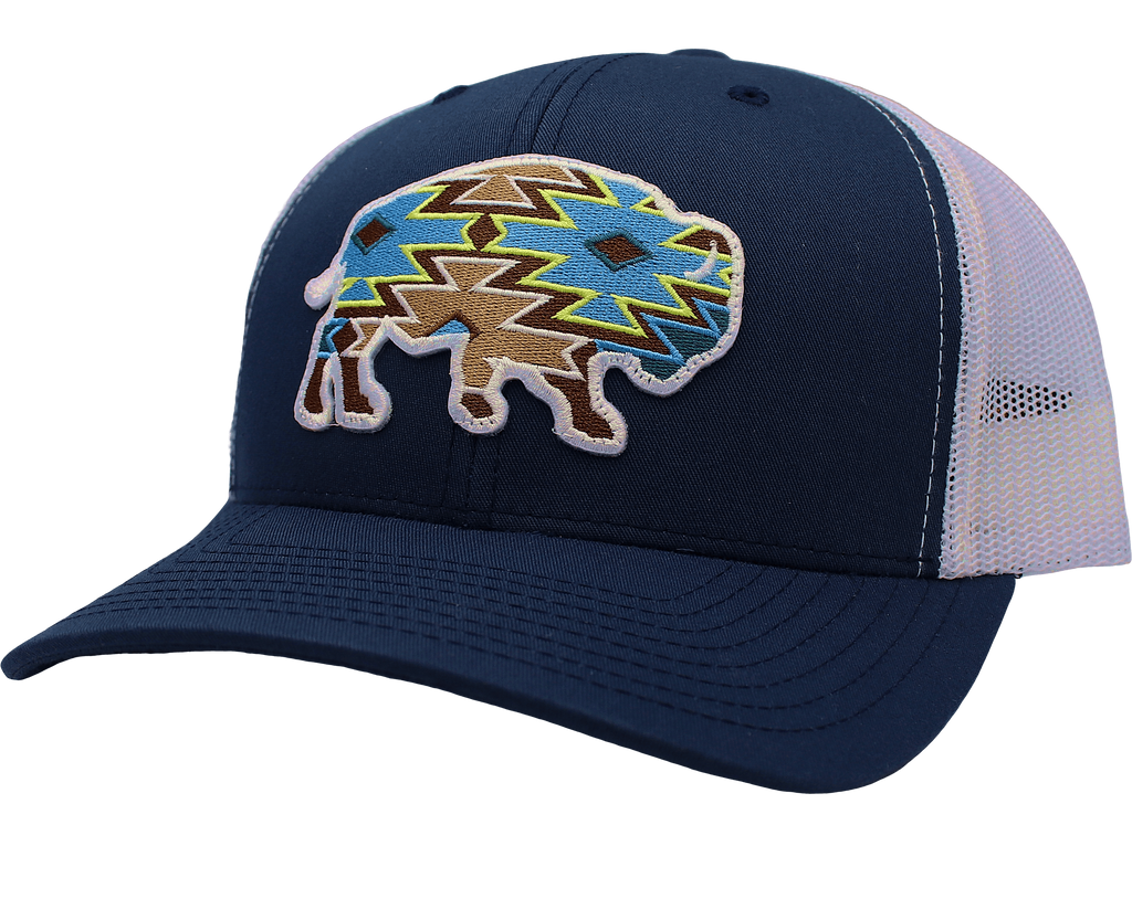 White & Navy Blue Buffalo Hat