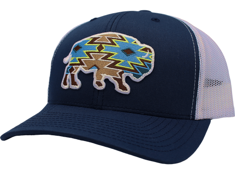 White & Navy Blue Buffalo Hat