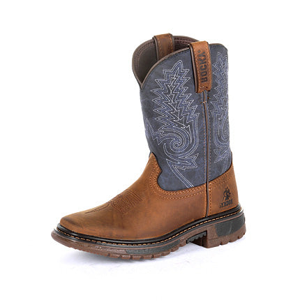 Rocky Little Kid's Brown and Blue Square Toe Boot 