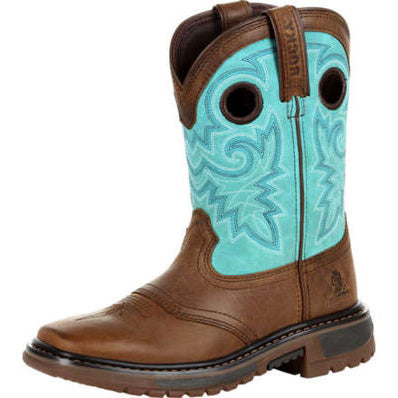 Kid's Brown and Teal Square Toe Boots
