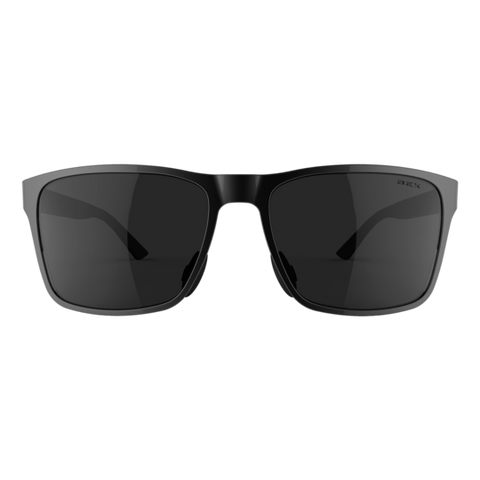 Bex Rockyt Sunglasses. They have a black frame with gray tinted lenses.