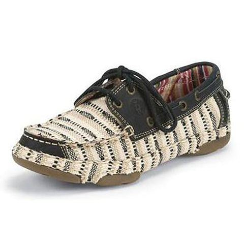 Tony Lama Women's Cream with Black and Tan Stripes Canvas